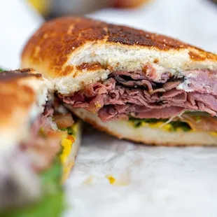 Pastrami and Swiss on Dutch Crunch ($8)