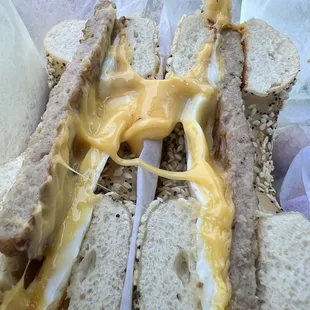 Sausage, Egg, and Cheese on Everything Bagel