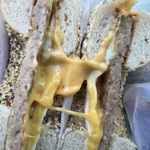 Sausage, Egg, and Cheese on Everything Bagel