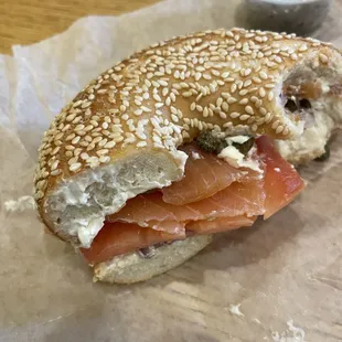 Miami Burger Bagel with capers and sesame bun