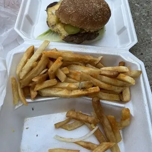 Cheeseburger and fries