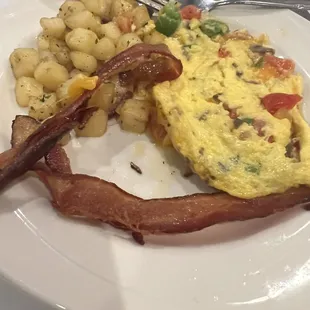 Omelette, potatoes, bacon from Easter Brunch