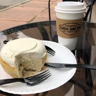 a cup of coffee and a cake