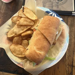 Crispy chicken sandwich and homemade chips