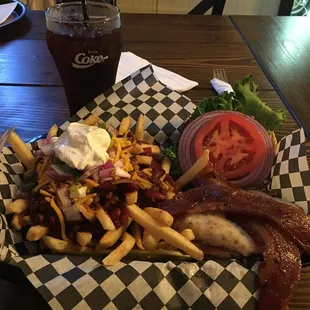 The Chris chicken sandwich with Chili Cheese Fries!