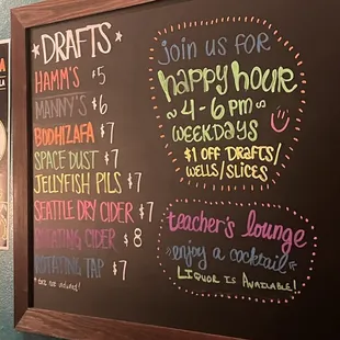 Draft menu and happy hour details