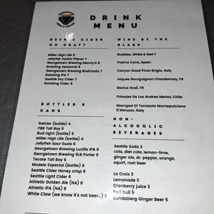 Drink menu