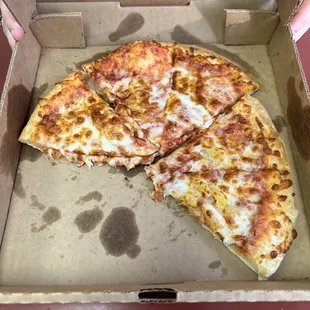Should have taken a pic before we started.  This is our leftover small cheese and Hawaiian. They were both GREAT!!!