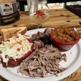 Burnt Ends and Pulled Pork with coleslaw &amp; beans, absolutely delicious!