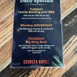 Daily specials
