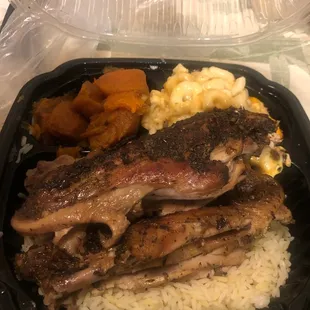 Turkey wings rice and gravy (on side)  Mac n cheese Yams
