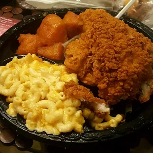 Catfish, yams and Mac n cheese.