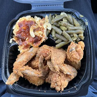 Partially *Fried Chicken Wings, String Beans, and Mac &amp; Cheese