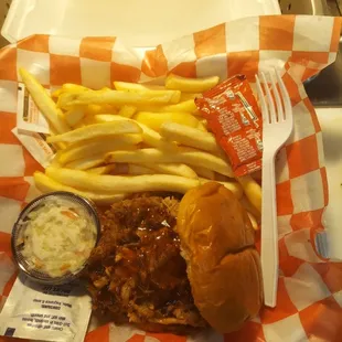 Pulled Pork Sandwich and Fries