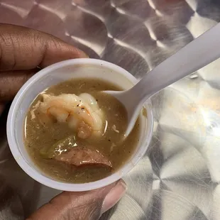 Sample of shrimp, chicken, &amp; sausage gumbo.