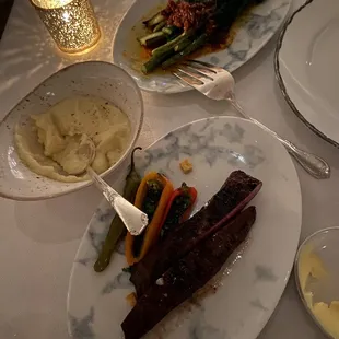 Blackstone Flank Steak, gouda mashed potato and broccoli