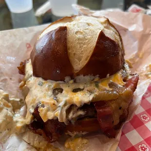 Beer Chz Bacon Pretzel Burger