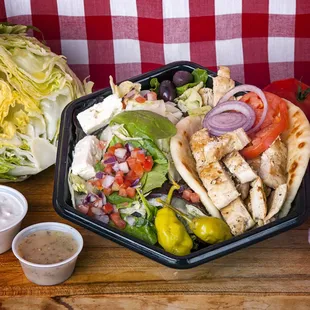 Chicken Pita dinner with Greek Salad.