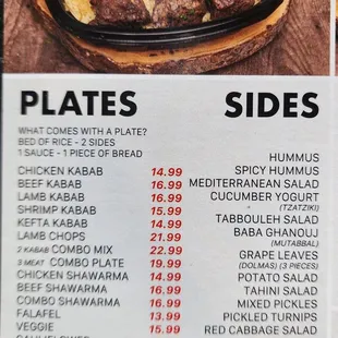 Menu as of Feb 2025