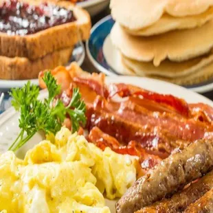 a variety of breakfast foods