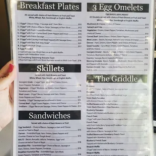 Breakfast side of menu.