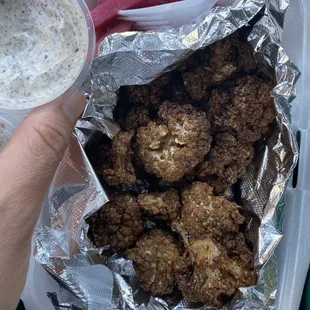 Roasted cauliflower with pickled turnips and an herbed dip (I think dill or mint, not sure)