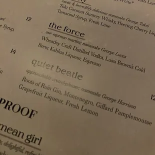 Small portion of the menu