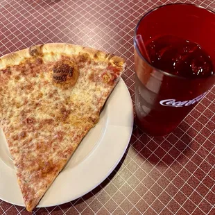 One of the lunch specials- one slice pizza, salad, drink = $8. (Salad already consumed, sorry) Sept 2024