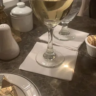 a glass of wine and a plate of food