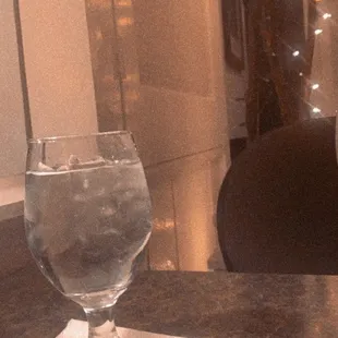 a glass of water on a table