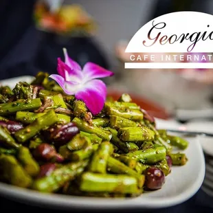 a plate of asparagus