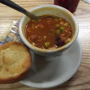 Vegetable soup and cornbread... Included in dinner special.  Whole meal for $7.99!!