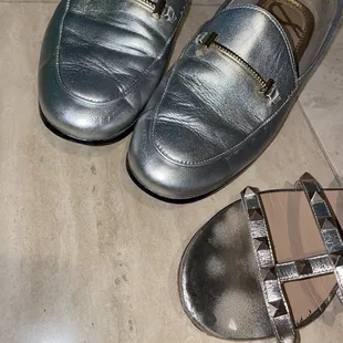 The silver Edelman loafers had DEEP scratches!!! The Valentino's were scuffed along the front edges... they look amazing