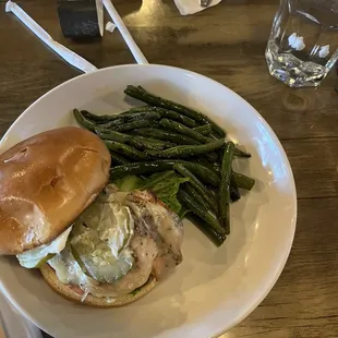 Chicken sandwich with delicious green beans!