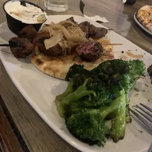 Beef tenderloin kabobs.