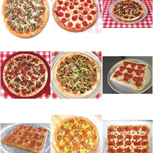 a variety of pizzas