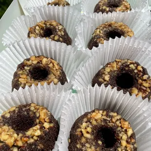 Chocolate rum baby Bundts with walnut topping