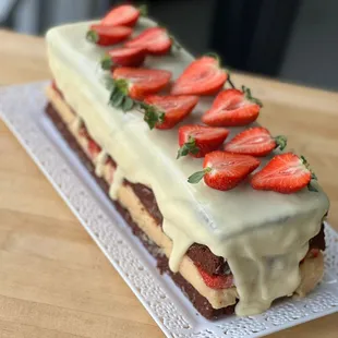 a cake with strawberries on top
