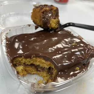 Warm carrot cake with chocolate frosting