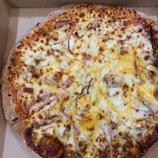 Half buffalo mozzarella and half bbq chicken