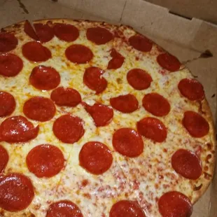 Thin Crust Pepperoni Pizza ordered to-go.