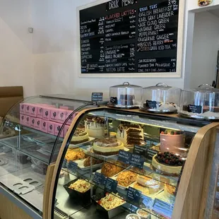 a display of pastries in a bakery