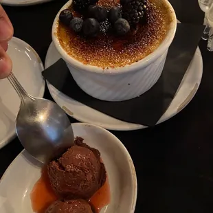 Crème brûlée and chocolate truffles