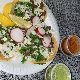 Two asada &amp; tripas taco