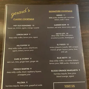 Cocktail menu -- September 2024