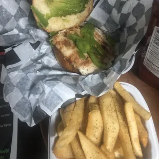 Chicken burger and fries