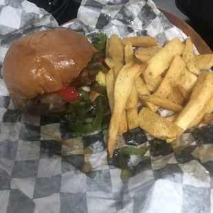 Calypso burger and fries