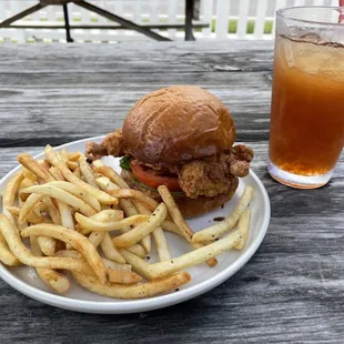 Classic chicken sandwich, fries and passion tea