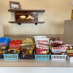 a variety of snacks on a counter