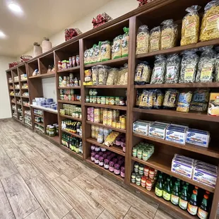 shelves of food in a grocery store